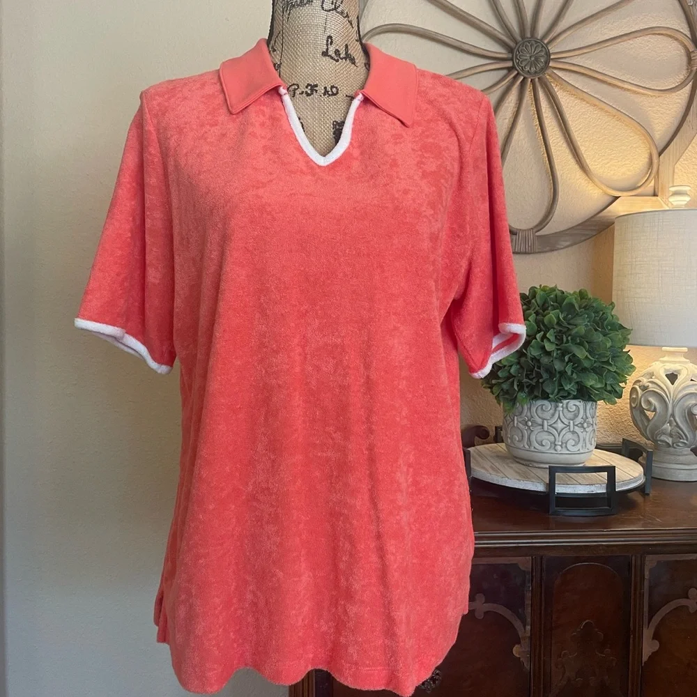 New D & Co. Beach Coral Orange French Terry Top - Picture 11 of 11